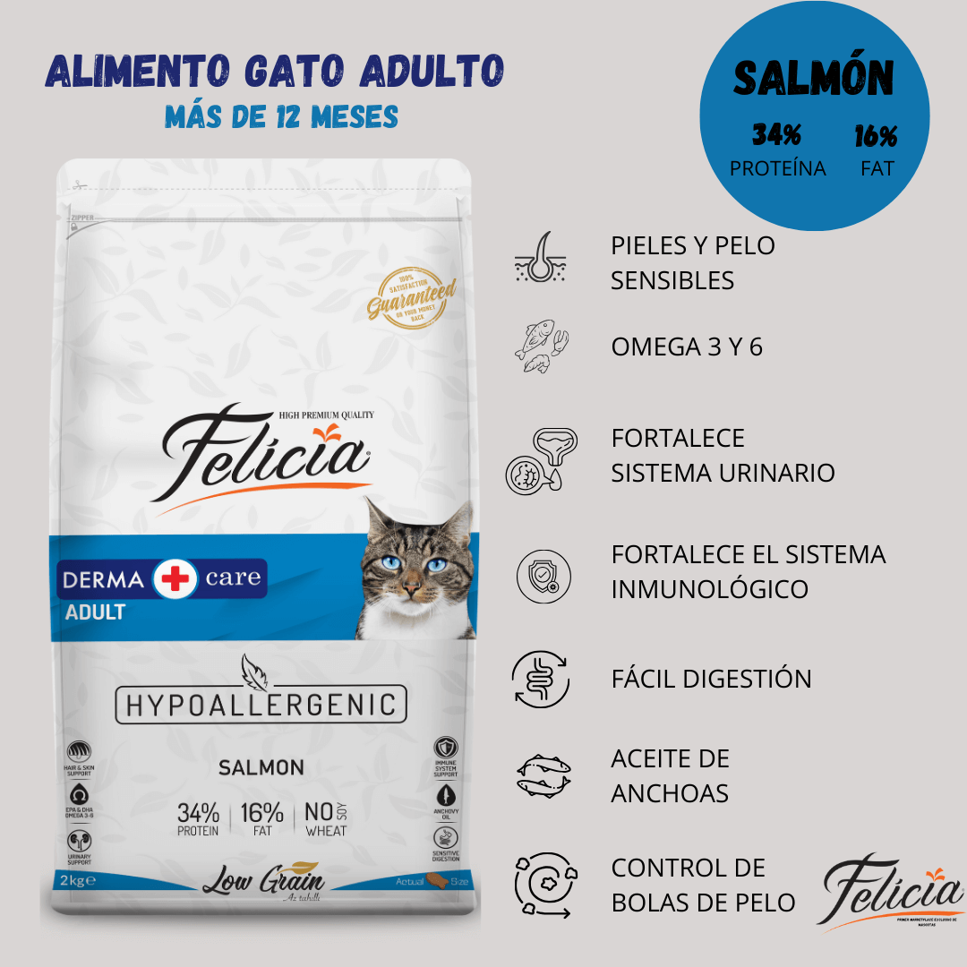 Alimento Hipoalergénico Felicia Salmón 2kg - Gato, Alimento Gato