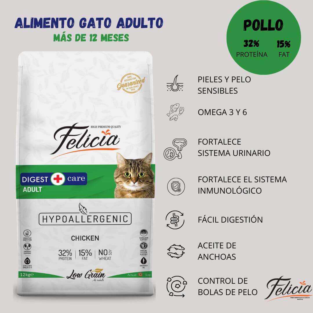 Alimento Hipoalergénico Felicia Pollo 2kg - Gato, Alimento Gato